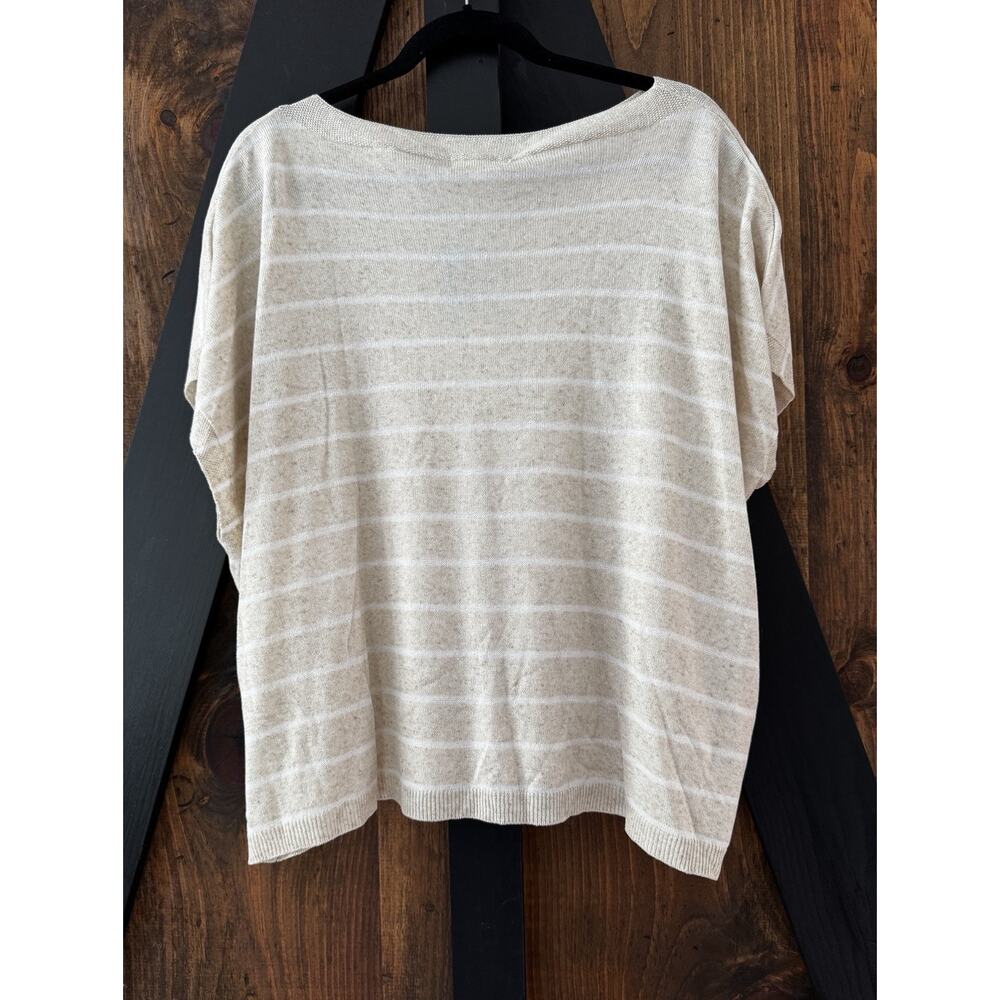 NWT Max Studio Womens Linen Blend Beige & White Striped Oversized Sweater Sz XL